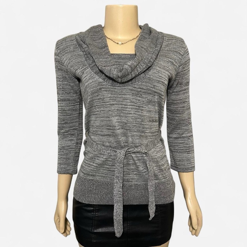 AGB Gray Cowl Neck Sweater with Belt